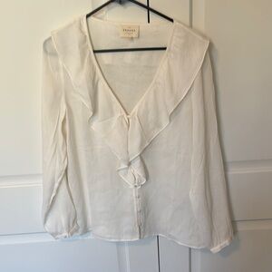 Sezane Prascille Cream Ruffled Blouse